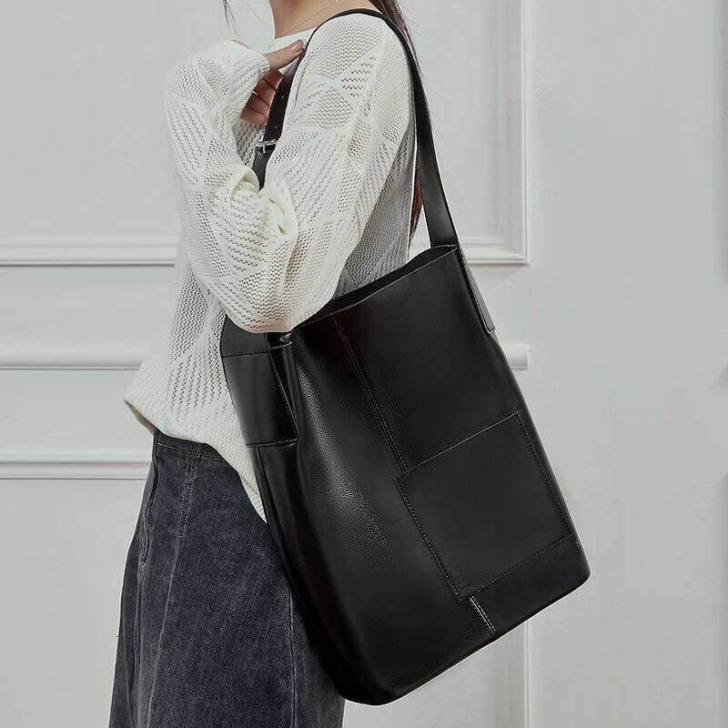 Toptrends Cowhide Genuine Leather Large Hobo Shoulder Bags For Women 2025 Luxury Designer Bucket Totes Shopping Ladies Handbags