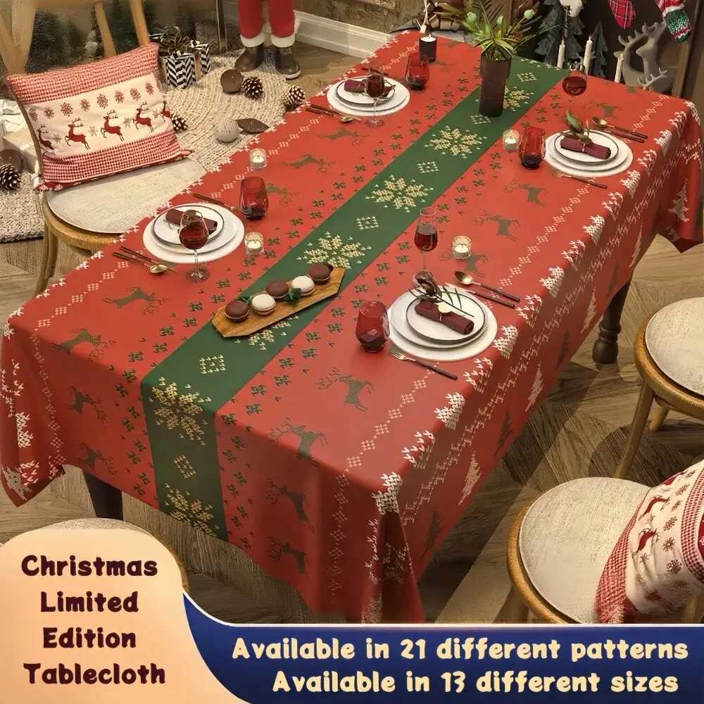 Christmas PVC Waterproof Tablecloth Snowman Xmas Tree Tablecloth for Table Decor Winter Snowflakes Kitchen Dining Table Cloth C251122