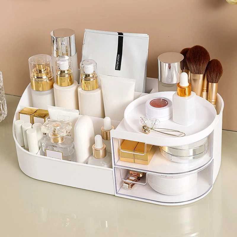 Makeup Storage Box With Mirror Desktop Dressing Table Makeup Mirror Cosmetics Jewelry Storage Box Touch Light Storage Organizer M251122