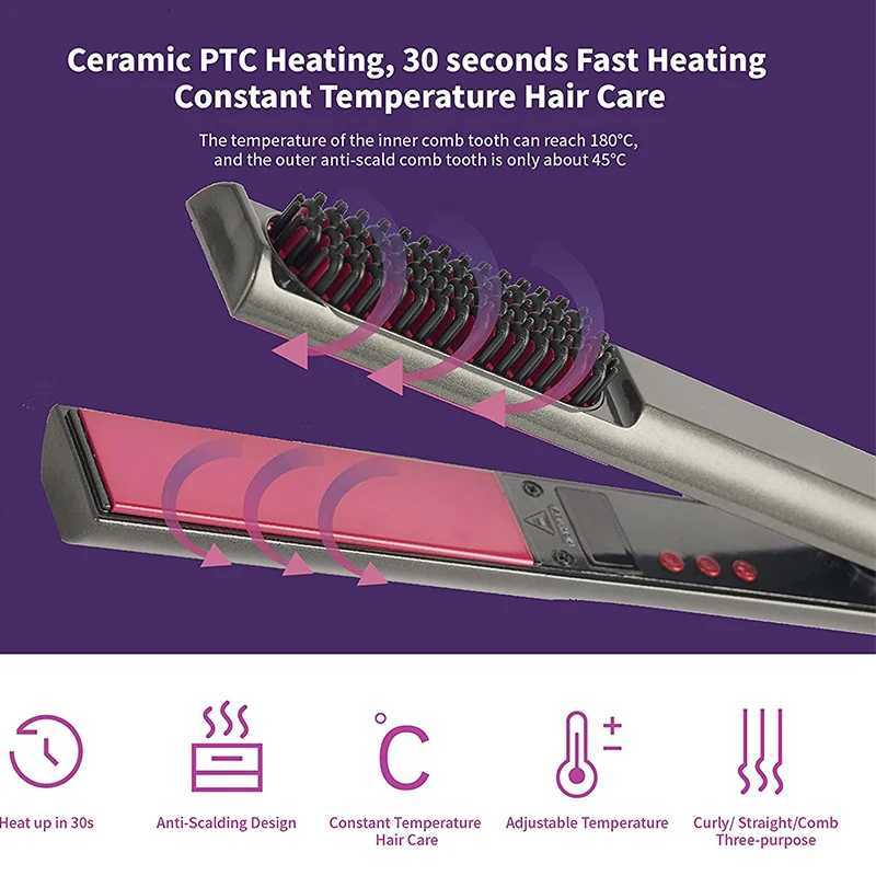 Ceramic Comb Straighter Hair Straightener Straightening Brush 2 In1 Professional to Straighten Electric HairT251122