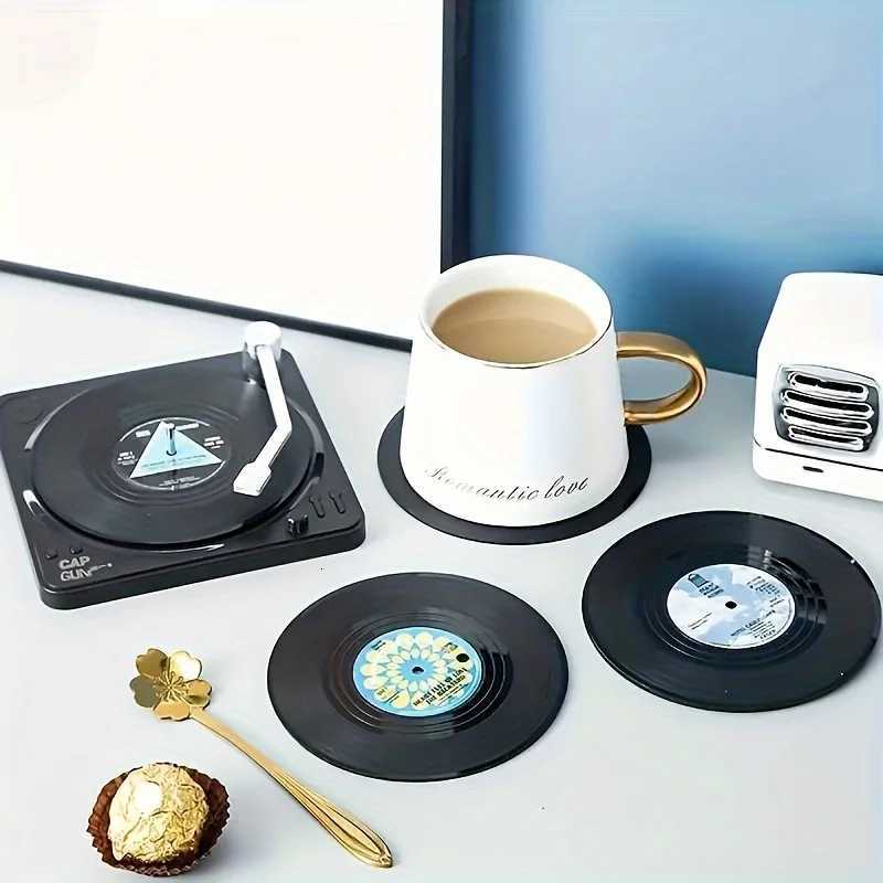 6pcs/set Coasters Vinyl Record Coasters Creative Retro ic Nostalgic American Rock CD Non-slip Insulation Pads C251122