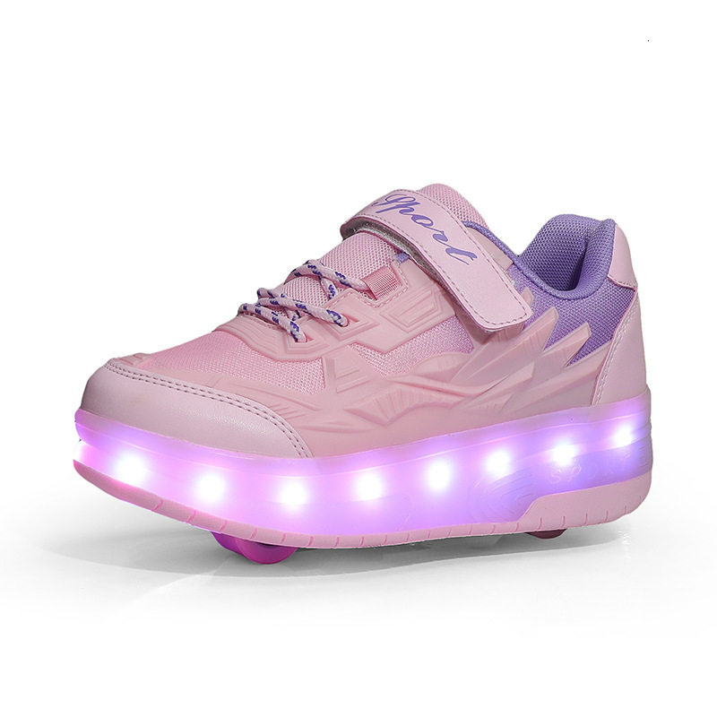 Four wheeled high heels with luminous shoelaces that can be charged with electric lights, fashionable trendy shoes, fashionable casual children's