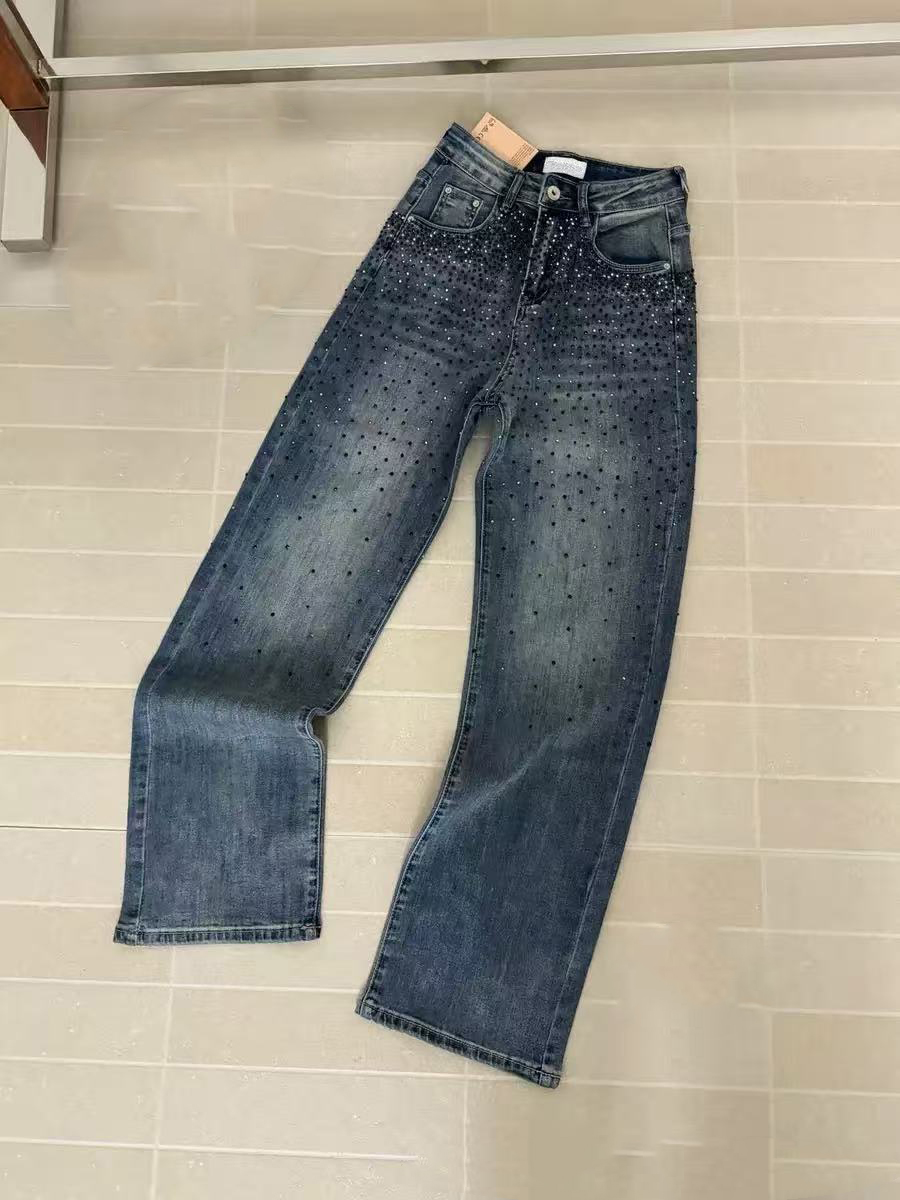 Blue Women Streetwear Vintage Fashion High Waisted Wide Leg Jean Female Trouser Letter Hip Hop Baggy Denim Pants Women's Jeans S---2XL Z260313