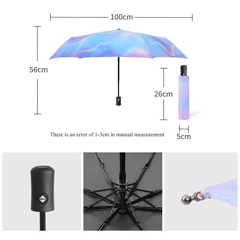 Umbrella Automatic Folding Womens Umbrella Three-folding Umbrella Windproof Starry Sky Color Creative Sun Umbrella ParasolM251122