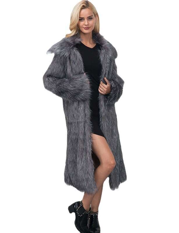 European and American Foreign Trade New Winter Women's Clothing Plus Size Faux Fur Long Slim Thickened Warm Jacket Coat