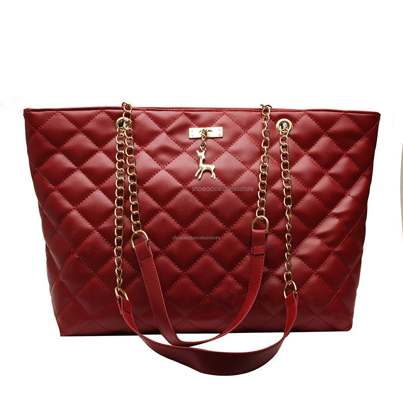 New 2025 Fashion Large Diamond Mesh Embroidery Thread And Chain Handbag Cross Shoulder Bag Women's Bag