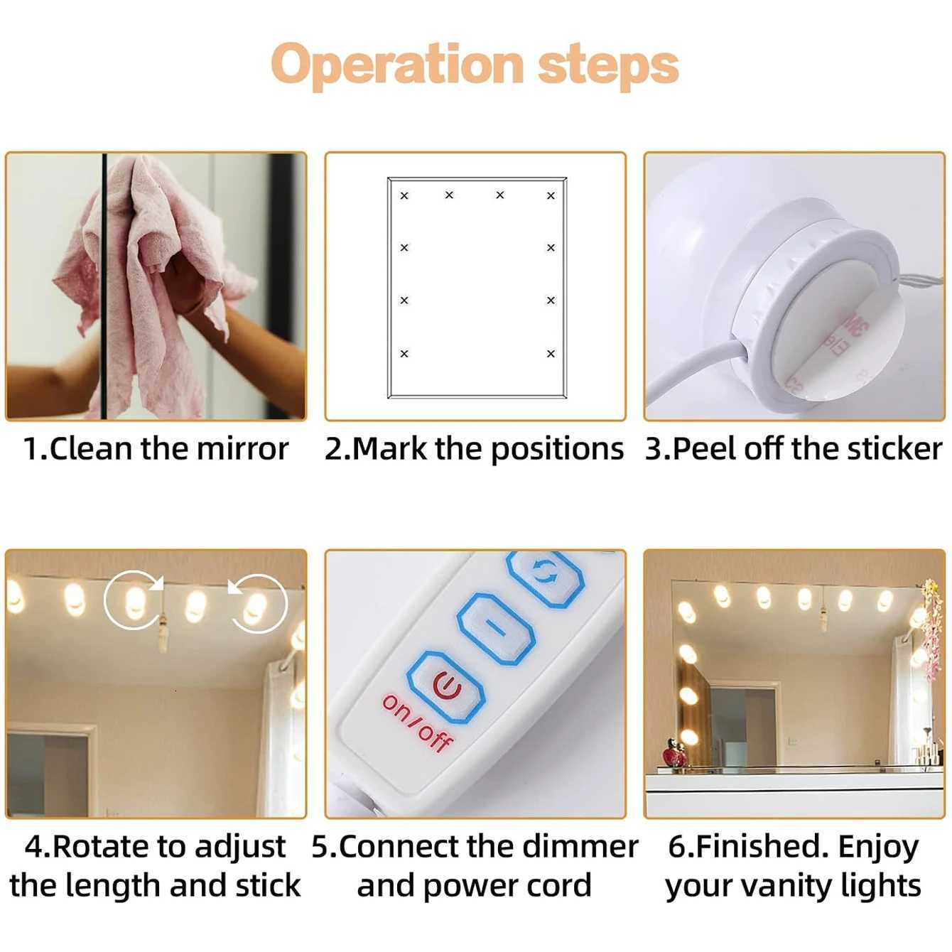 Versatile LED Makeup Mirror Lights Kit - 3-Color Mode Dimmable USB-Powered - Ideal for Bathroom Vanity Display Cabinet Bar M251122