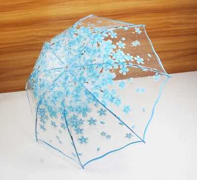 Thickening Transparent Three Fold Rain Umbrella Japanese Cherry Blossom Plastic PVC Clear Falbala Umbrellas Women parapluieM251122