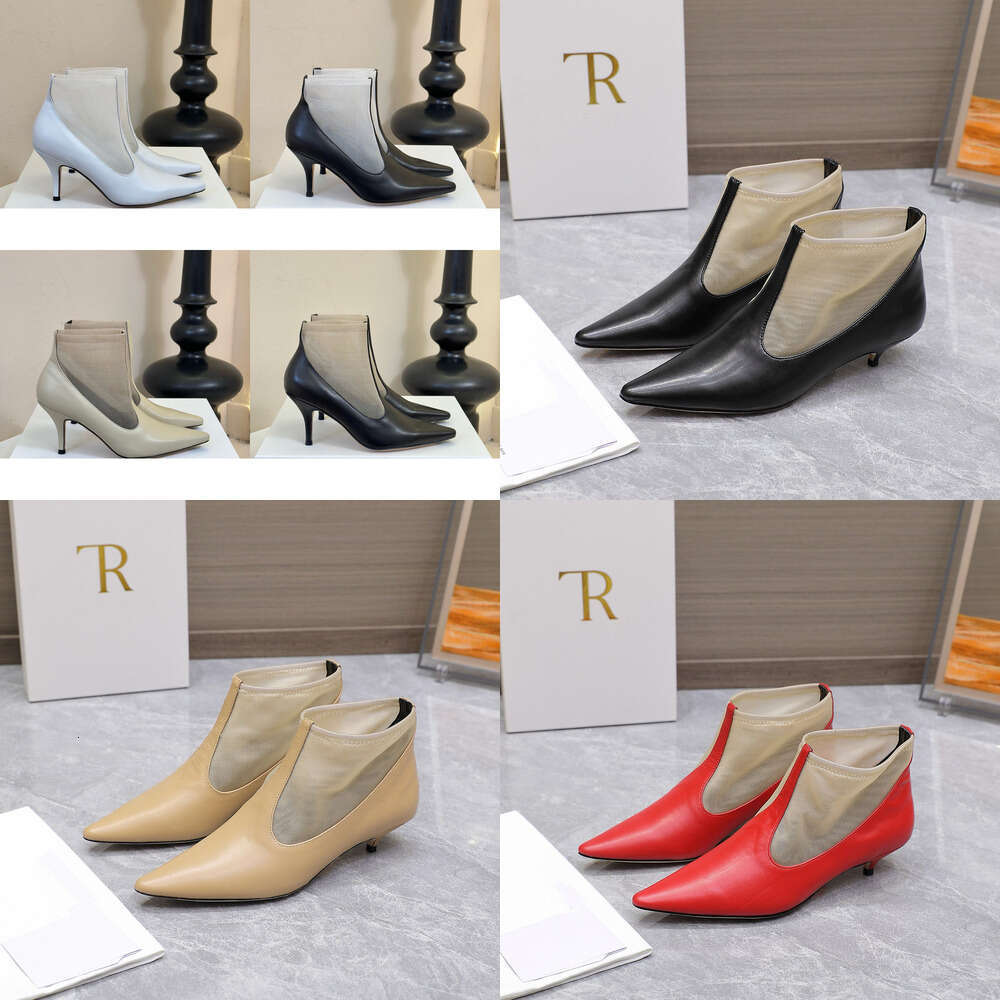 2025 luxury Designer shoes women Leather and mesh ankle boots high-quality fashion low heel kitten pointed end boots Size 35-41 womens comfortable sandal shoe shoes