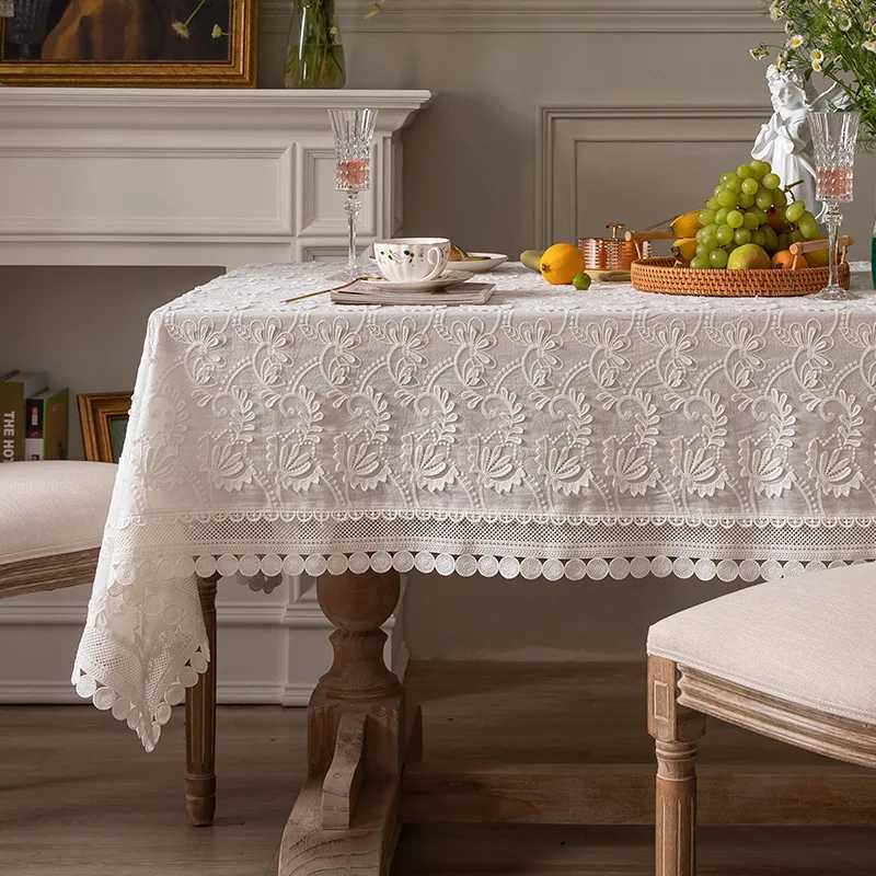 Luxury Lace Tablecloth For Living Room Bedroom Cover Table Party Table Cloth American White Embroider Table Decoration C2511227