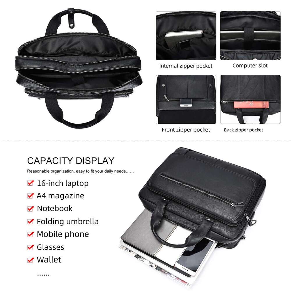 Business Commuting Top Layer Cowhide Briefcase Genuine Leather Men S Retro Casual Shoulder Handheld Laptop Bag High Quality Luxury Bag