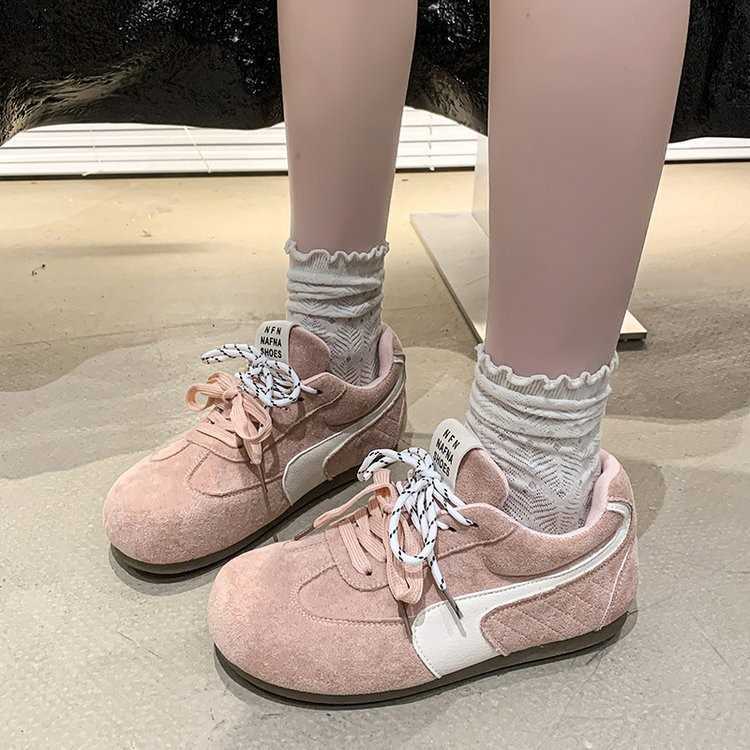 Female Head Ugly and Cute Round Head Single Shoe with Inner Height Enhancement German Training Shoes Spring Sports Leisure Versatile Red Single Shoe 2