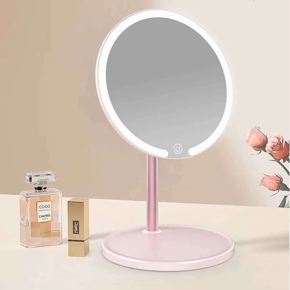 New Rechargeable Makeup Mirror Portable 3 Color LED Light Makeup Mirror USB Rechargeable 2-in-1 Desktop Beauty Mirror M251122