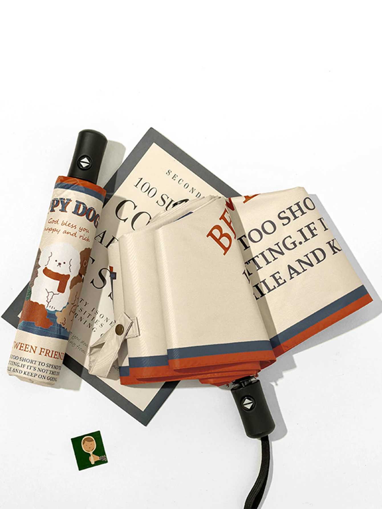 Cute Dog Pattern Fully Automatic Umbrella Sun Rain and UV Protection Folding Umbrella Travel Umbrella 1pcM251122