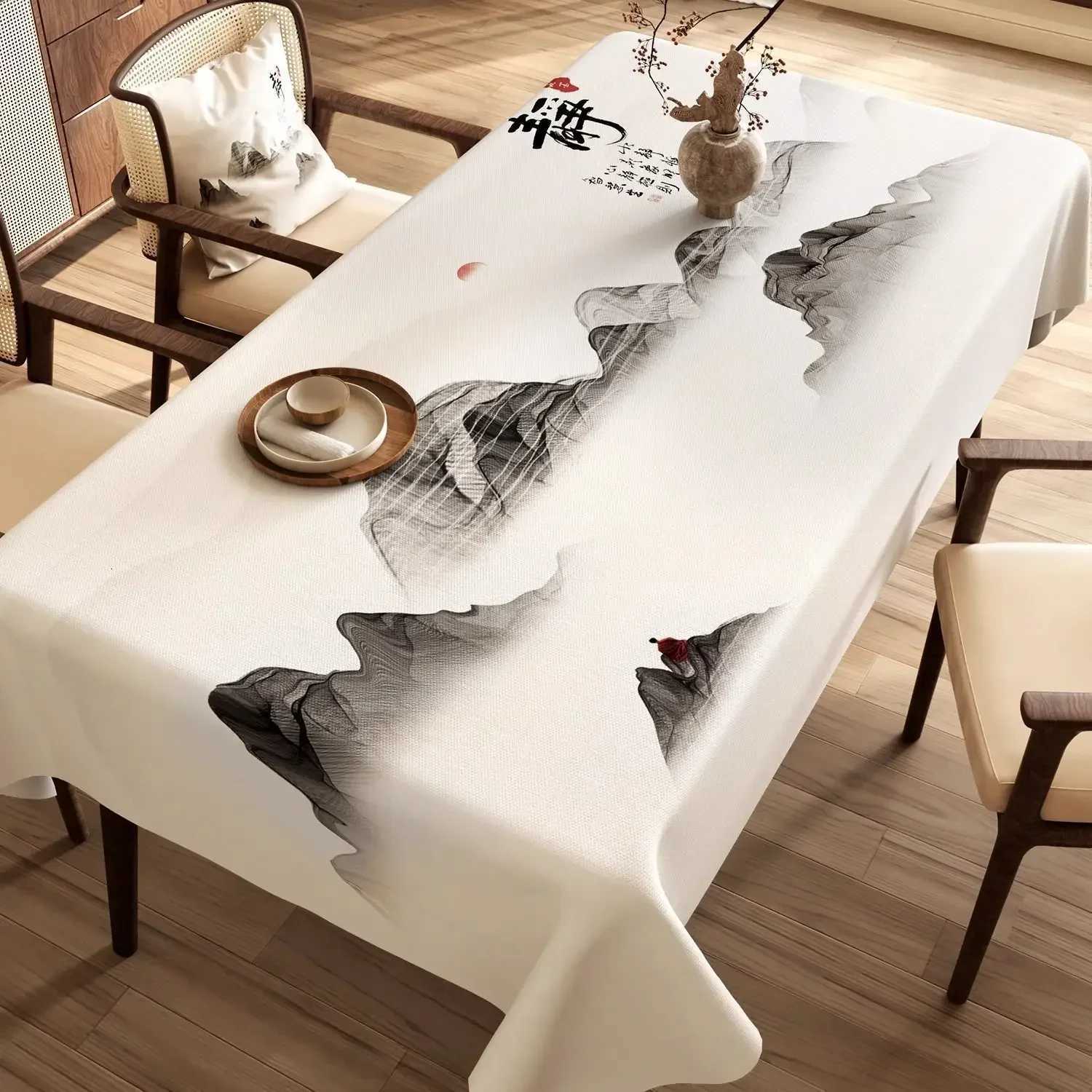 Chinese Landscape Printed Table Cloth High End Chinese Style Tea Table Cover Cloth Flower Landscape Lint Dustproof Table Mat C251122