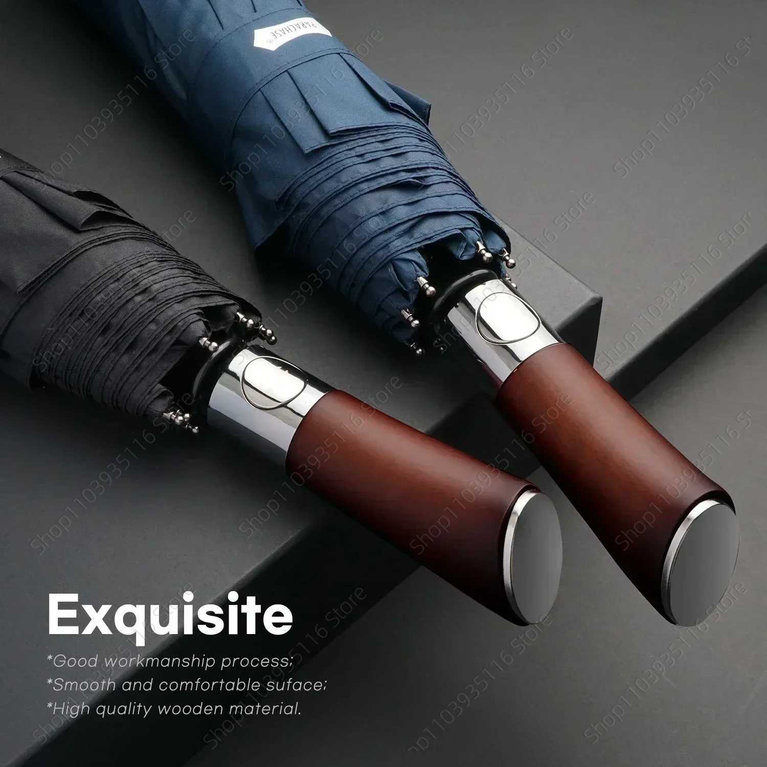 Windproof Large Umbrella for Men 8 Ribs Fully Automatic Umbrella Heavy Rain Outdoor Wooden Folding Umbrellas Compact Parasol M251122