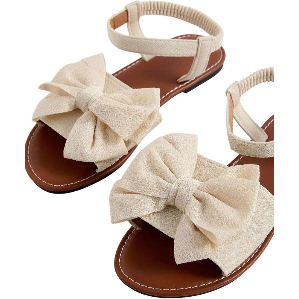 DHGadgets Women's Coquette Bowknot Ankle Strap Leather Holiday Beach Flat Sandals