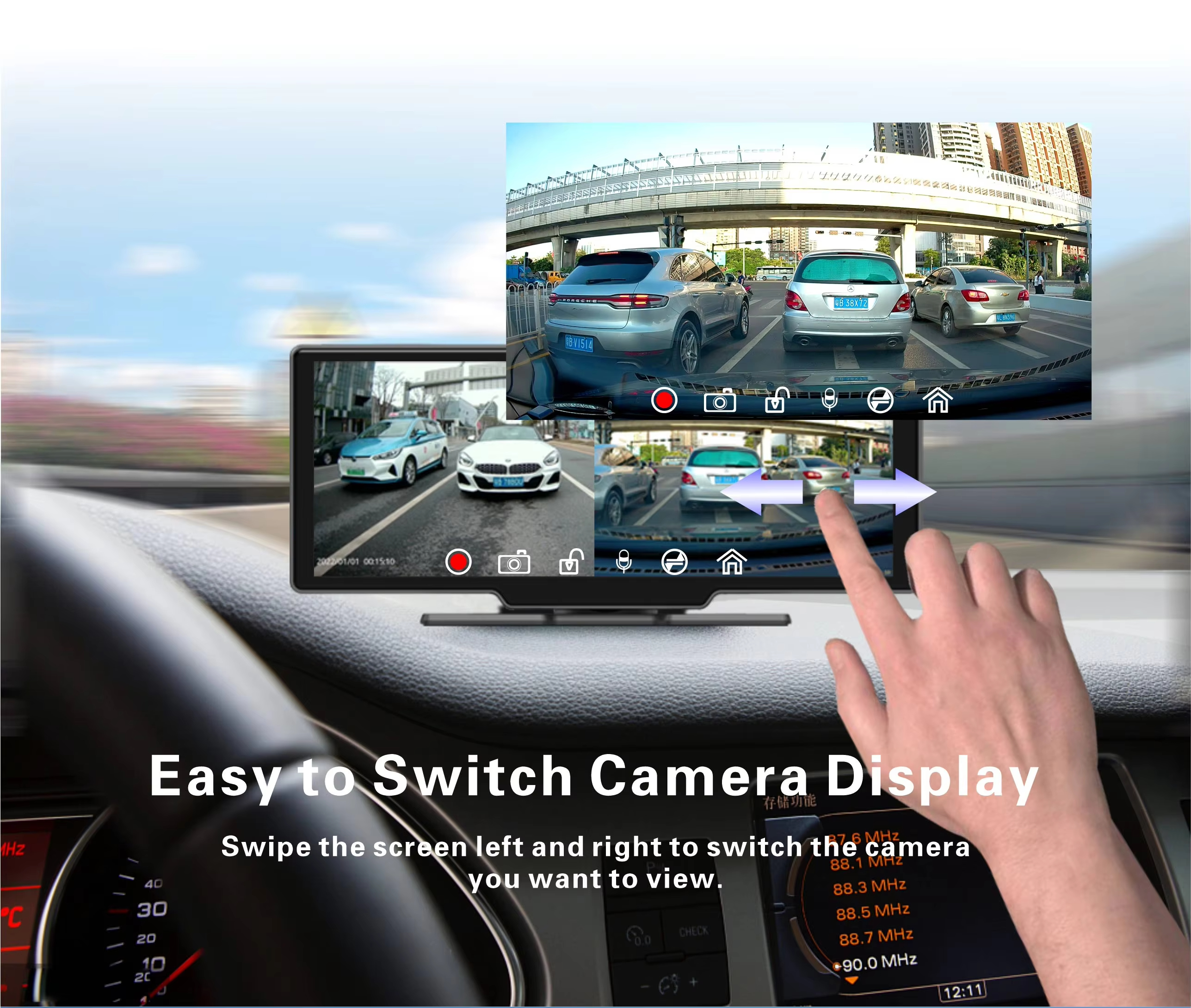 H105F 10.26 Inch 2.5d In-cell IPS Touch Screen Carplay Screen 1080P Dash Camera Car Monitor Caprlay & Android Auto Car Screen