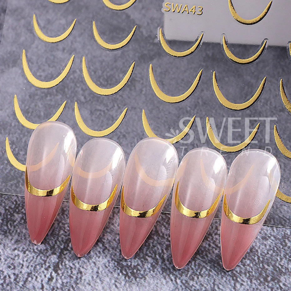 24pcs Crescent Moon Nail Stickers SelfAdhesive French Smile Striped Line n Decals Sliders DIY Elegant Manicure Decor 251106