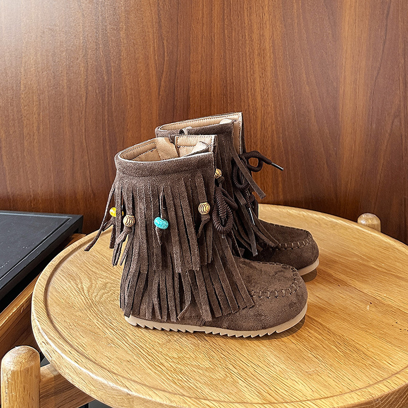 New designer shoes Indian Retro Tassel Children s Shoes Worn Style Autumn Winter New Martin Boots Half Boots Little Girls Versatile