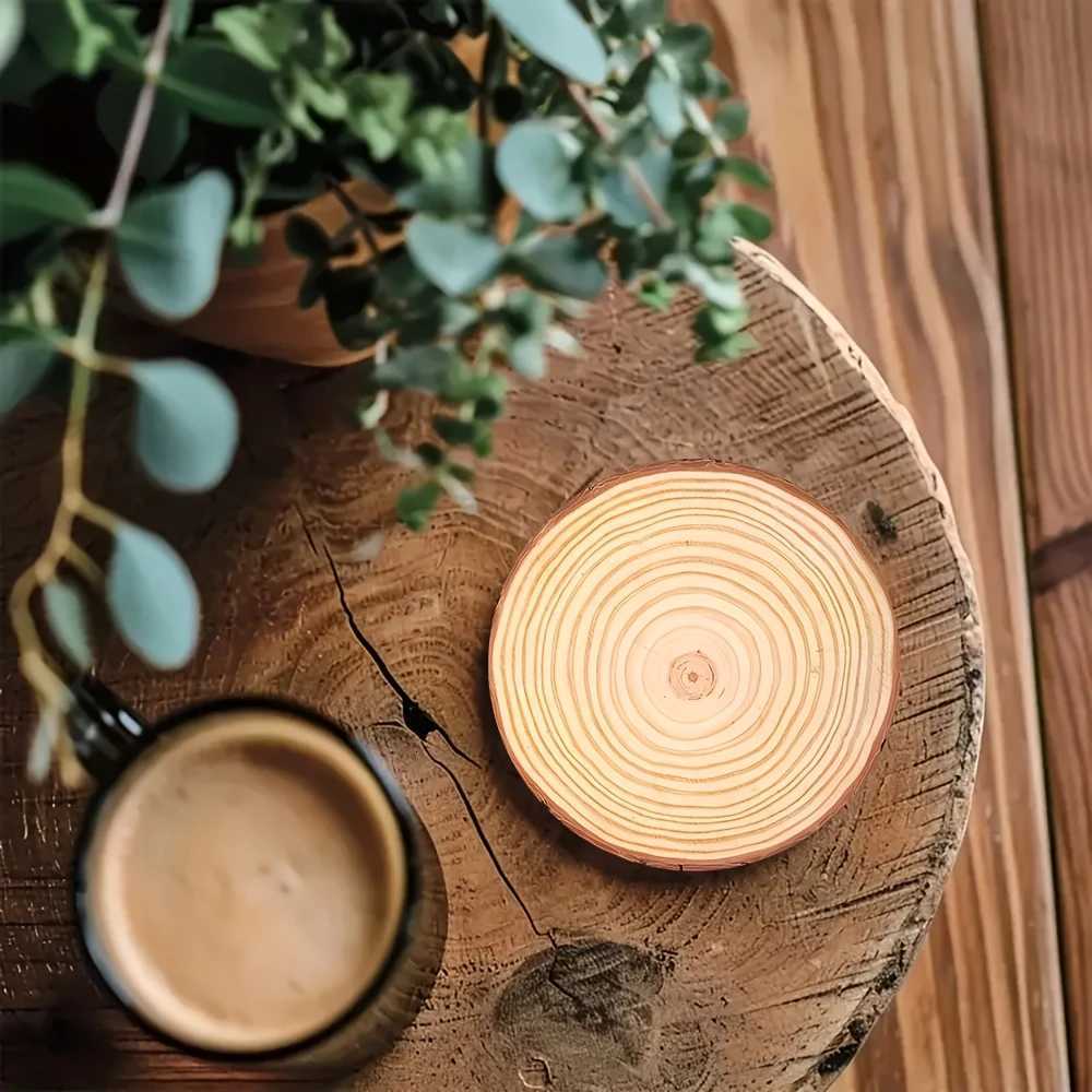 6pcs 4in Retro Growth Ring Pure Color Round Wooden Coasters Coffee Mat Glass Coasters Kids DIY Painted Coasters Home Decor Gifts C251122
