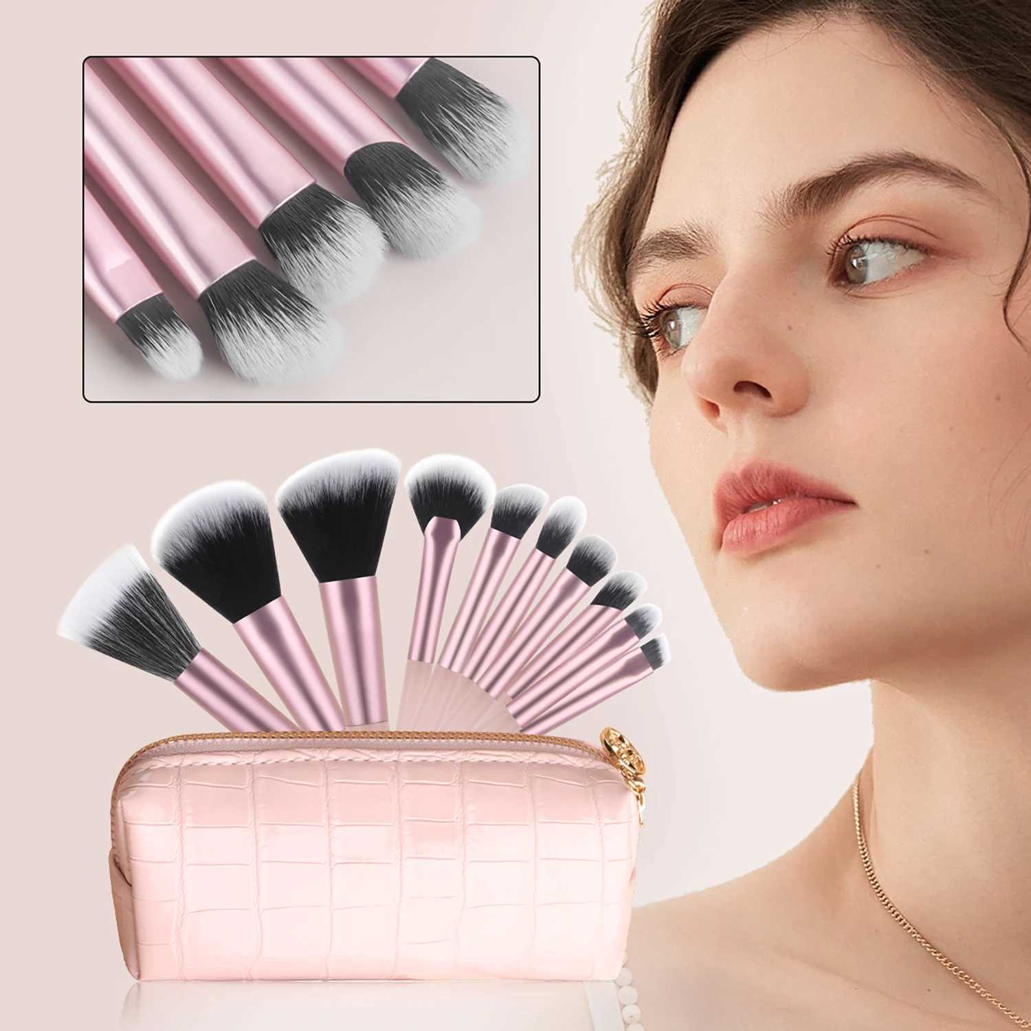 10 mini transparent handle brushescrocodile patterned bag makeup brush Travel portable Makeup Tool Professional with bag C251122