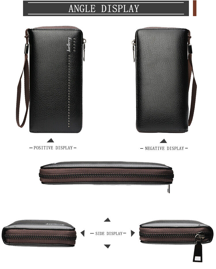 PU Leather Wallets hot Men Long Bifold Bag Zip Around Clutch Travel Purse For Checkbook Smartphone Cash With Wristlet