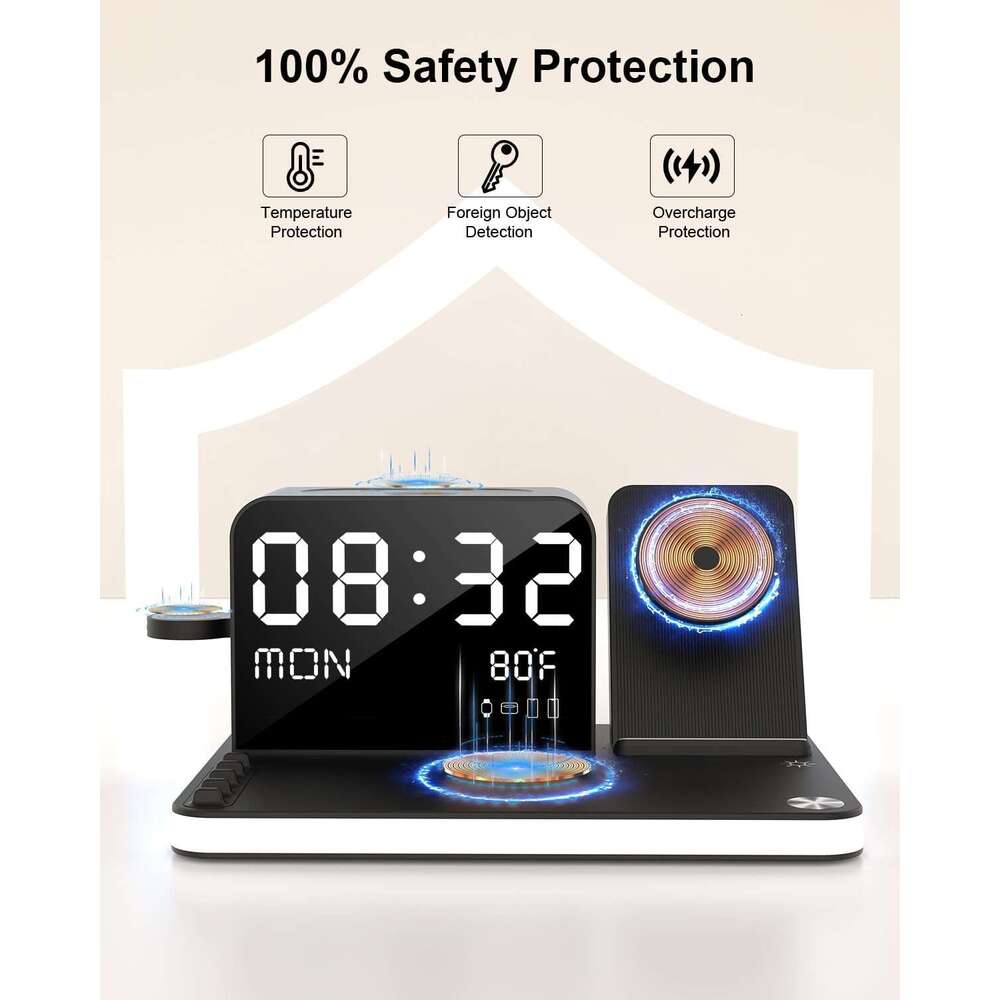 7 in 1 Wireless Charging Station, Fast Charger Station with Dual iPhone, Bluetooth TimeSync, Night Light,33W Adapter for iPhone 16/15/14/13/12 All