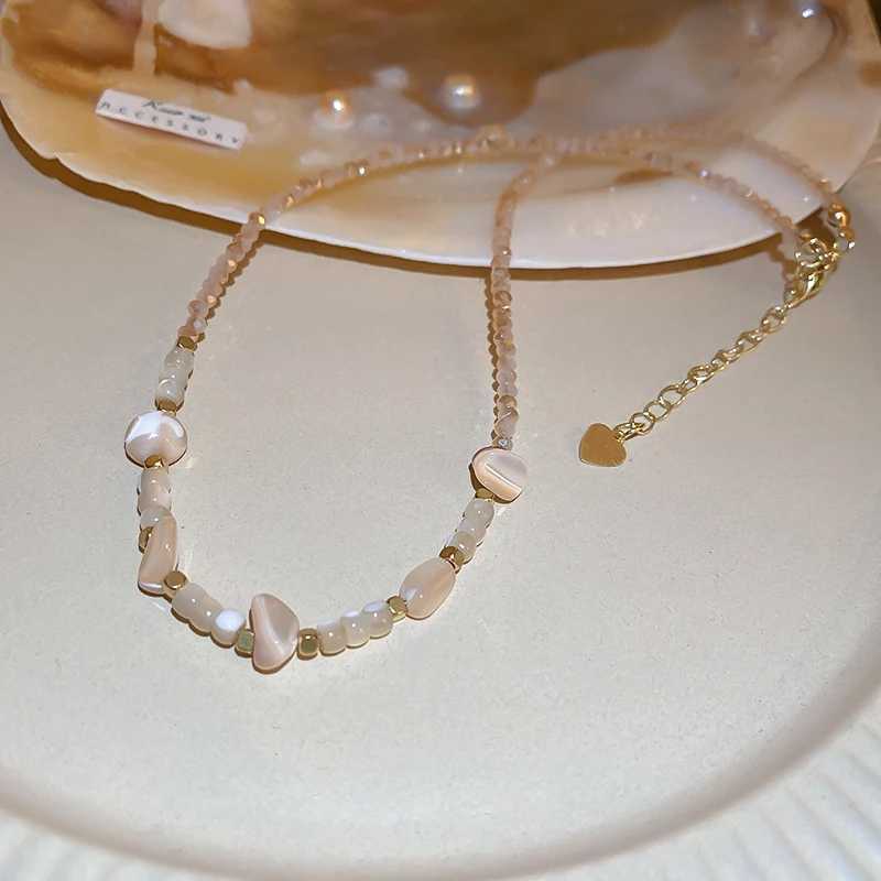 Bohemian Irregular Natural Stone Necklace Imitation Pearl Shell Beaded Necklace Womens Retro Jewelry Gift Y250422