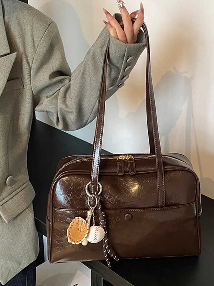 Vintage Versatile Shoulder Bag for Women 2024 New Student Commuter Big Handbags Lady Solid Color Soft Leather Tote BagsT251122