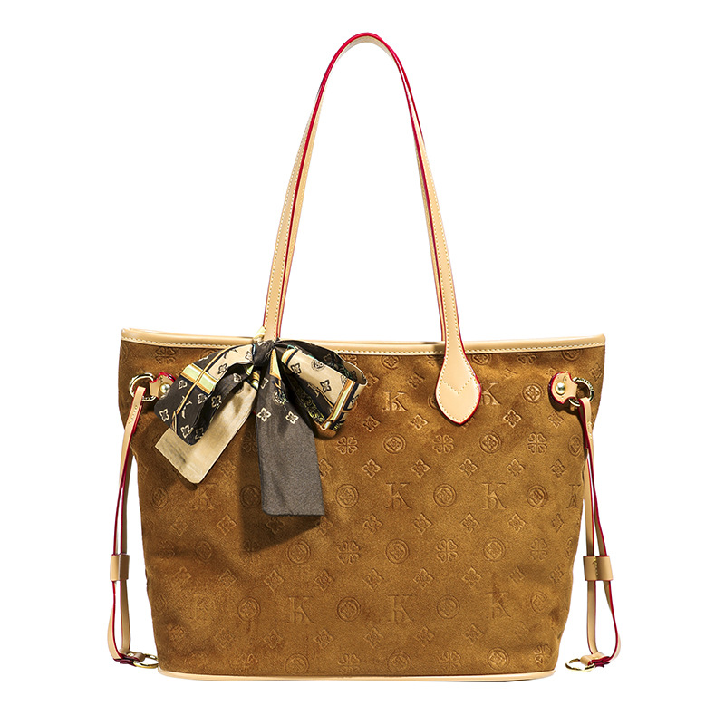 Large Capacity Suede Vintage Commuting Tote Bag Women'S New Old Flower Light Luxury High Sense Shoulder Bag 2025