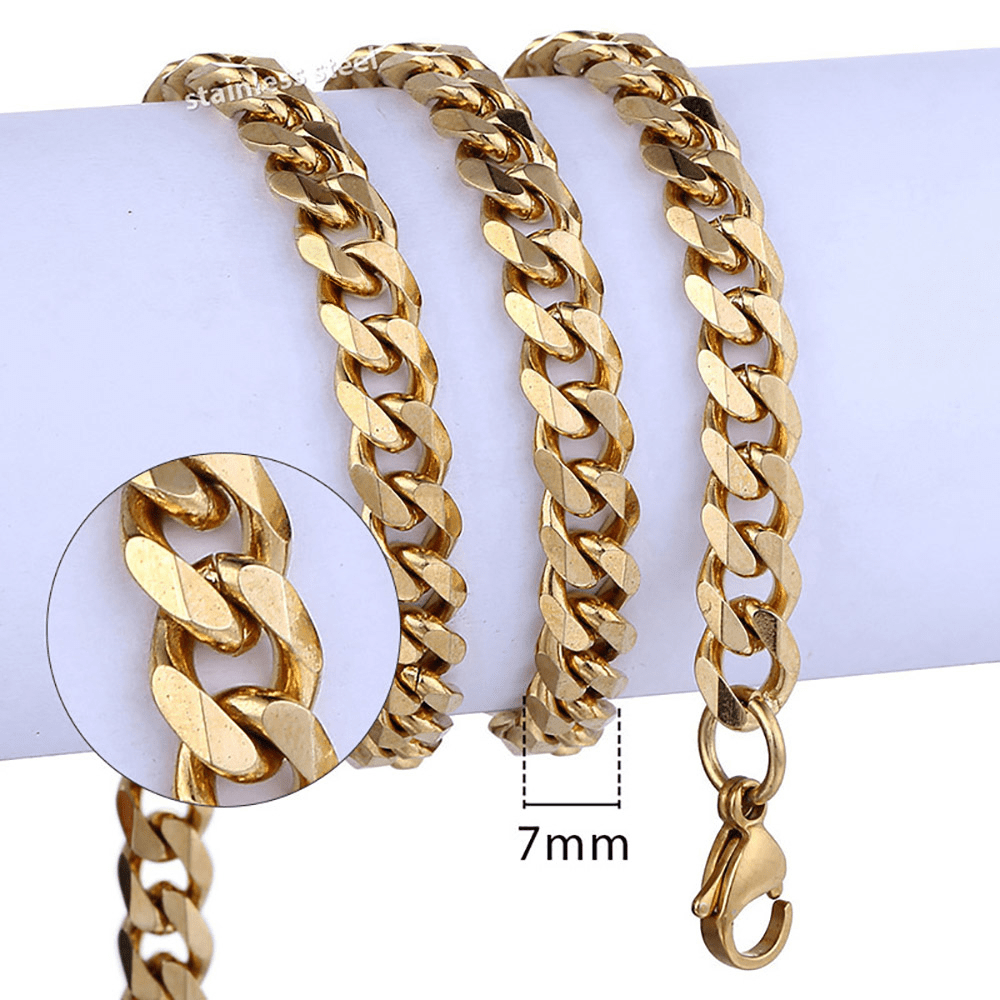 14k Gold Plated Stainless Steel Curb Cuban Chain Necklace for Men Women Punk 3-11mm 18-24inch Link Jewelry Gift