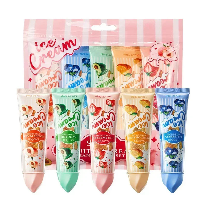 5pcsset SADOER Fruit Ice Cream Hand Moisturizing Nourishing Brightening Hydrating Creams Hands Skin Care Products 251103