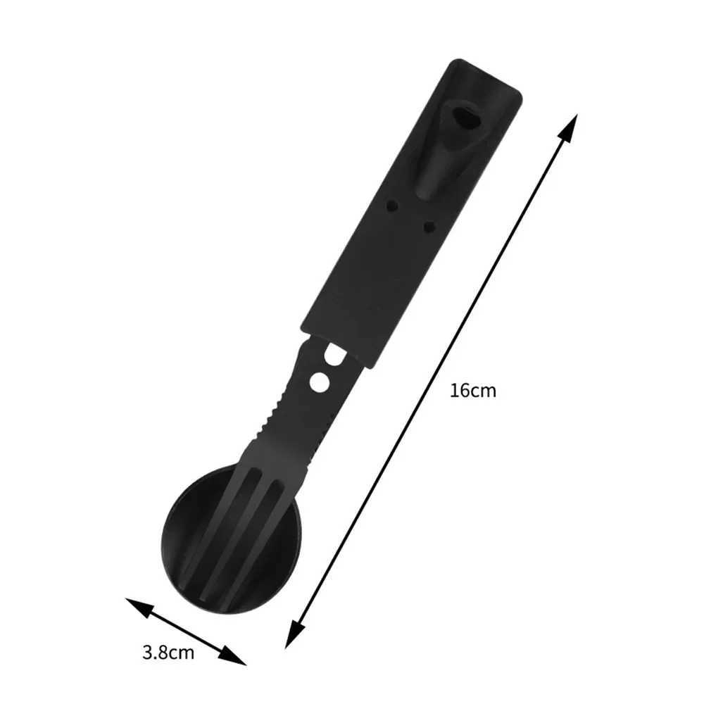 Multifunctional Camping Knife Outdoor Set Stainless Steel Utensils with Whistle Spoon Fork Windproof Combination Gear J251121