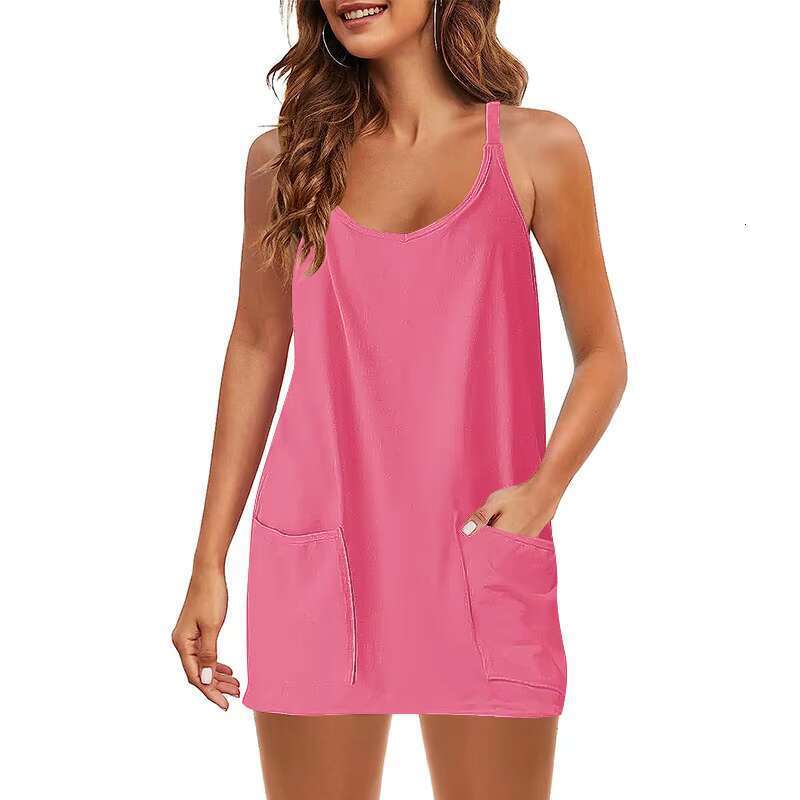 DHessentials New Women's Sports Hot Snap Mini One-piece Oversized Rob Pocket Dress Shorts Two-piece Set