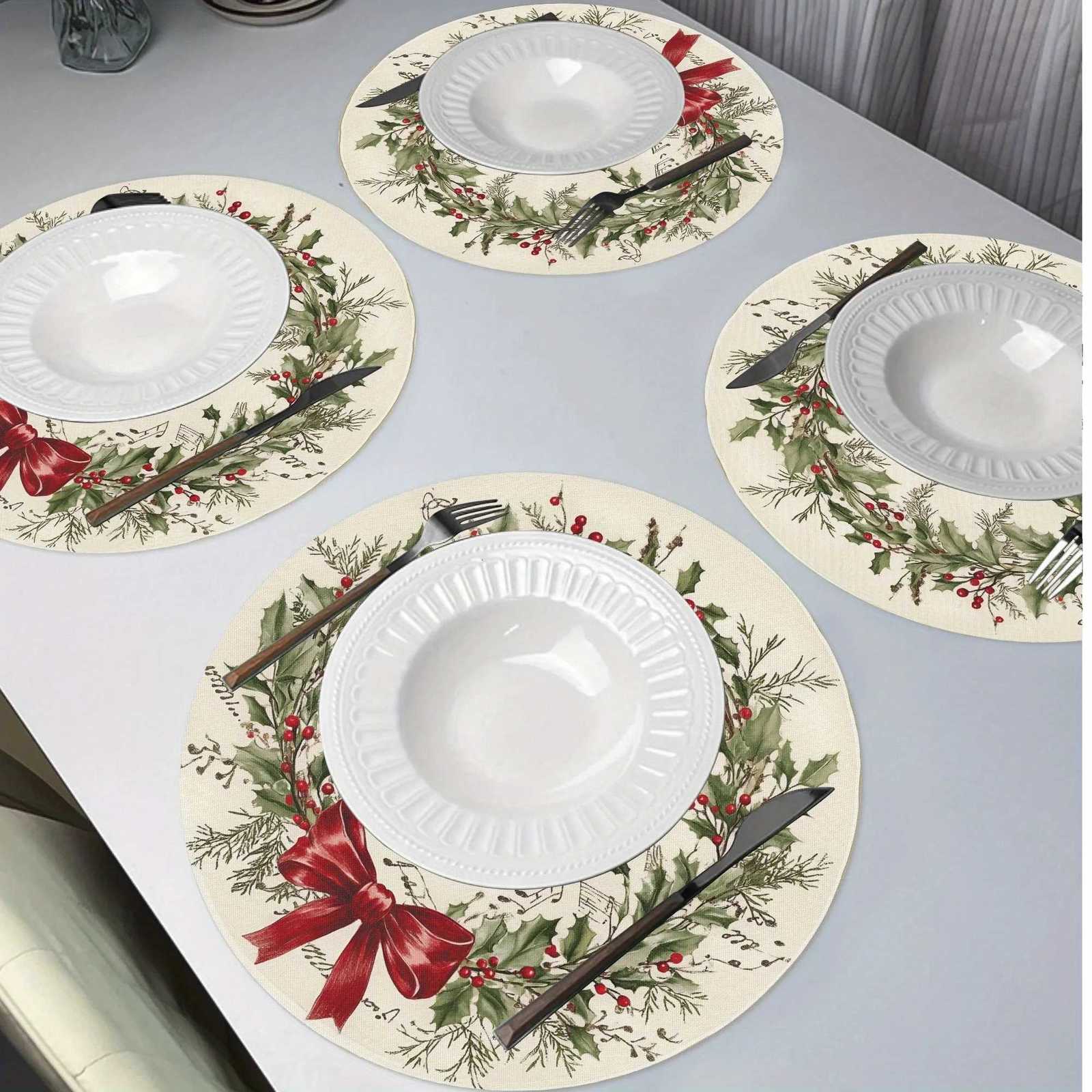 VIKAMA4/6/8/10Christmas Vintage Placemats Kitchen Table Mats Festive Placemats Waterproof Coasters Coffee Mats Home Decor C251122