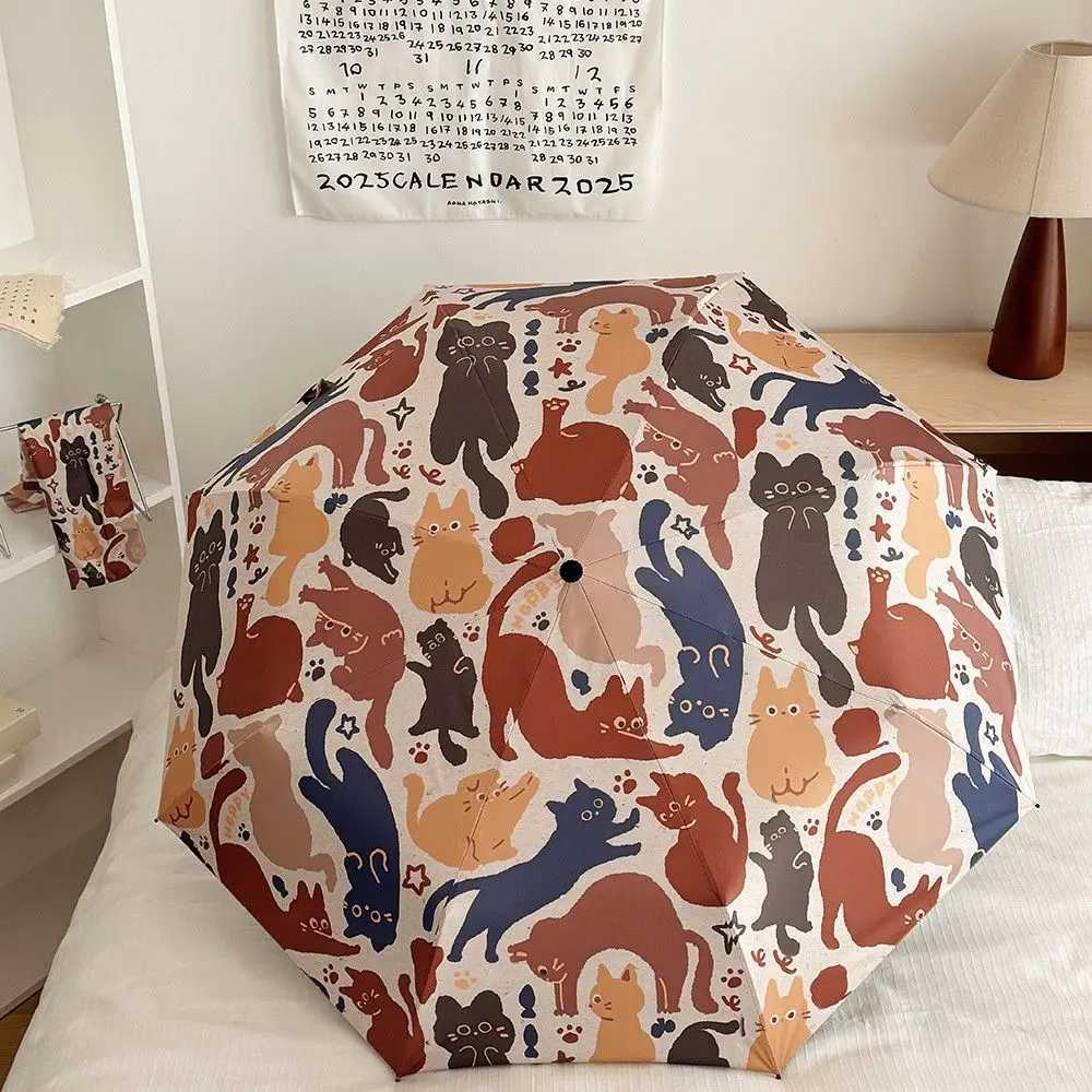 Abstract Cat Umbrella UV Protection Sunshade Automatic Folding Umbrella Three-fold Eight-bone Dual-use for Rain And SunM251122