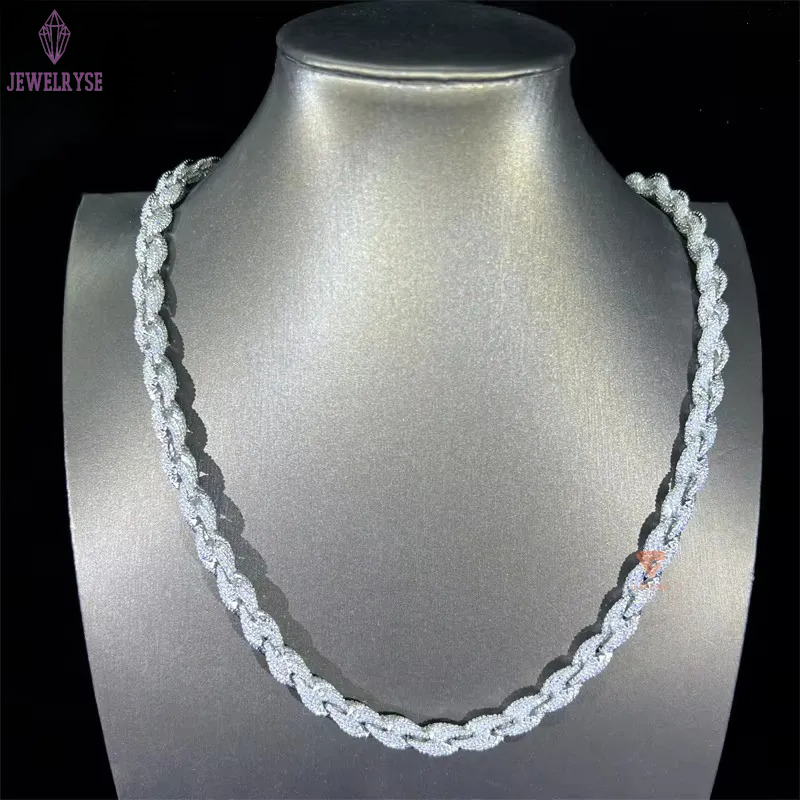 Hip Hop Custom Iced Out Sterg Sier Vvs Moissanite White Gold Plated Rope Chain Tennis Chains Jewelry Unisex Dia Necklace