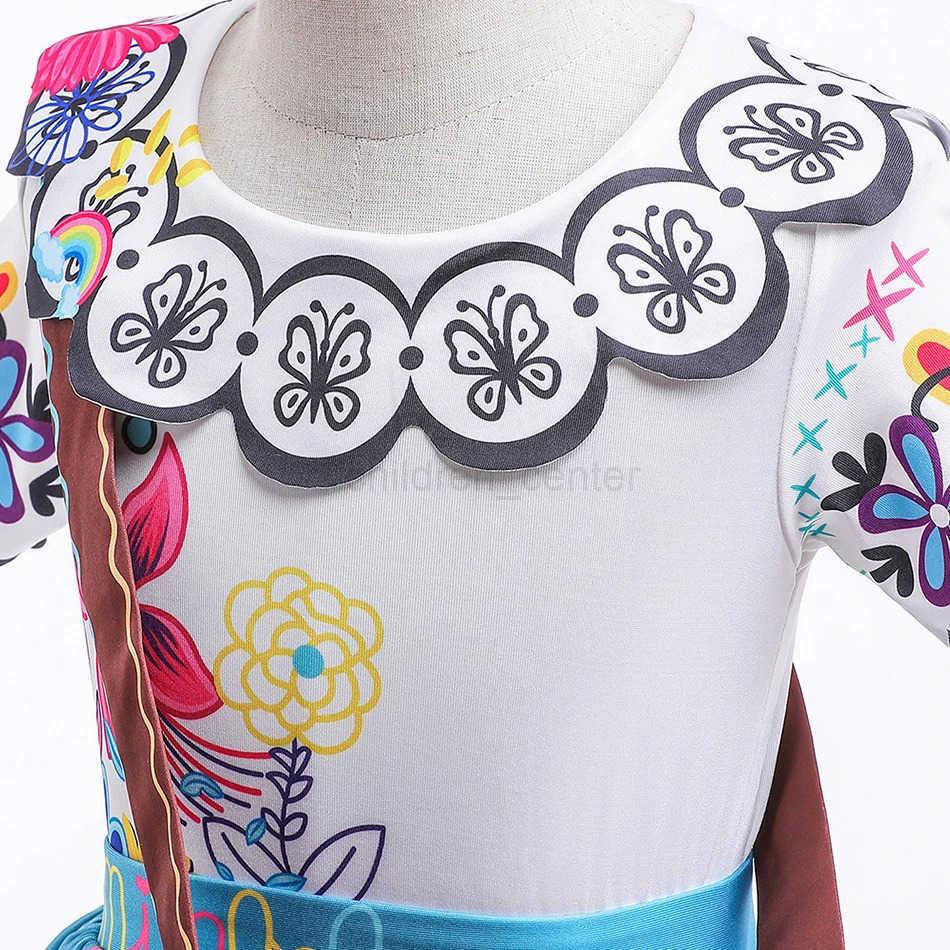 Disney Girl Princess Costume Children Encanto Halloween Swinging Flared Clothes Children Printing Mirabel Cartoon Fantasy Role Playing Dress 3-12Y W20
