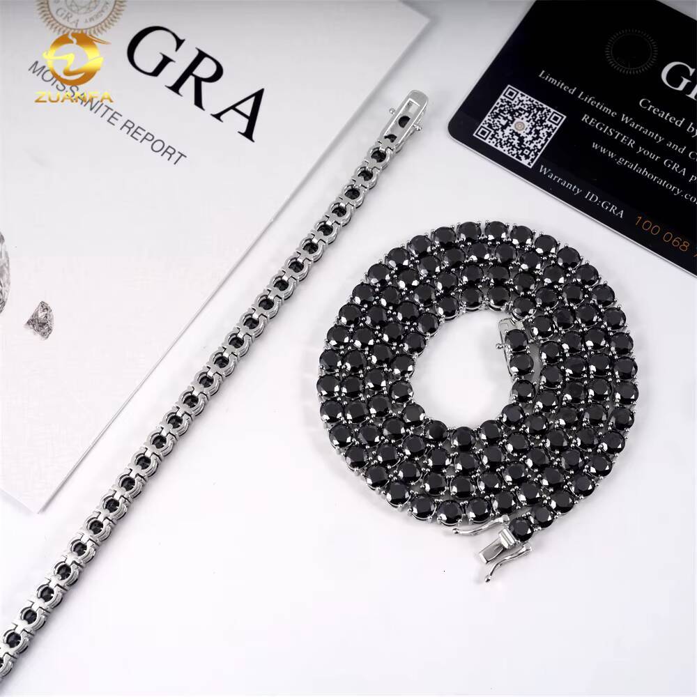 Instock Black Moissanite 925 Silver Tennis Necklace VVS Hip Hop Iced Out Jewelry Fashion Tennis Chain Bracelet