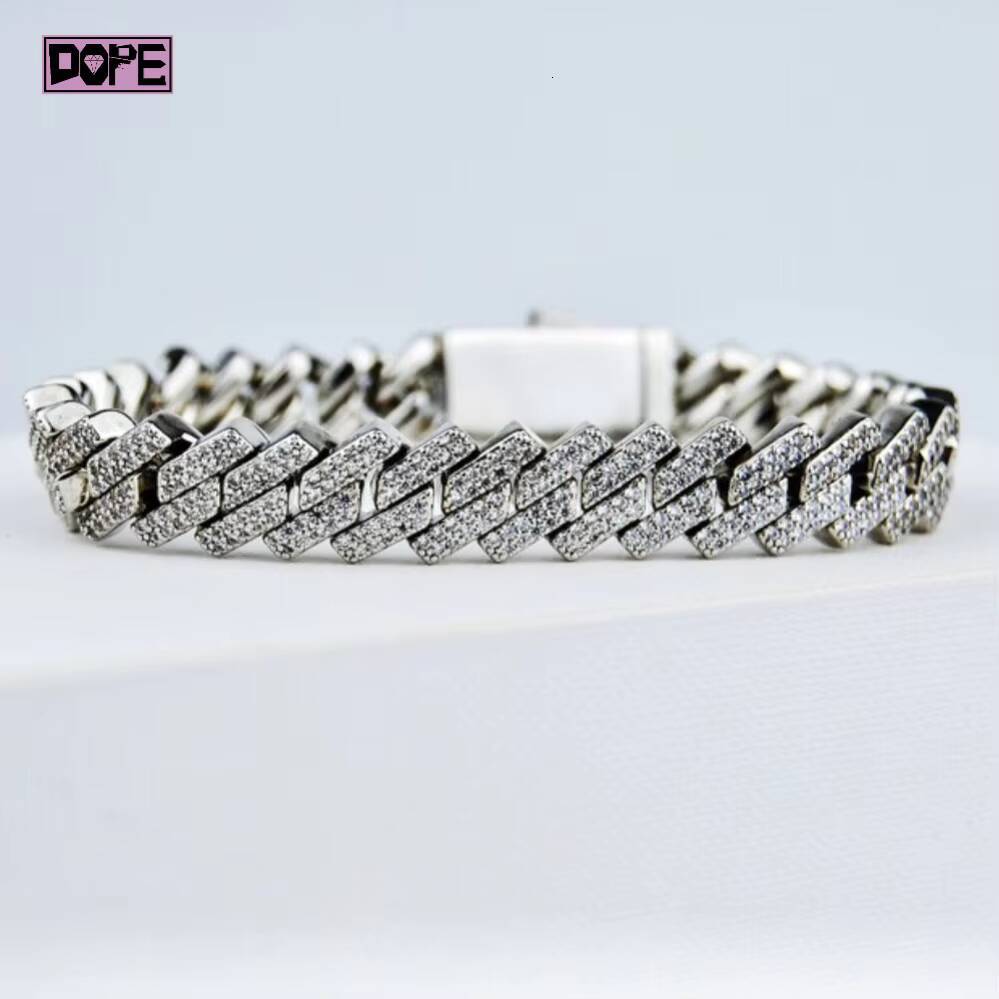 10mm Custom Iced Out Moissanite Bracelet Men 925 Sterling Silver Hiphop Moissanite Cuban Bracelet