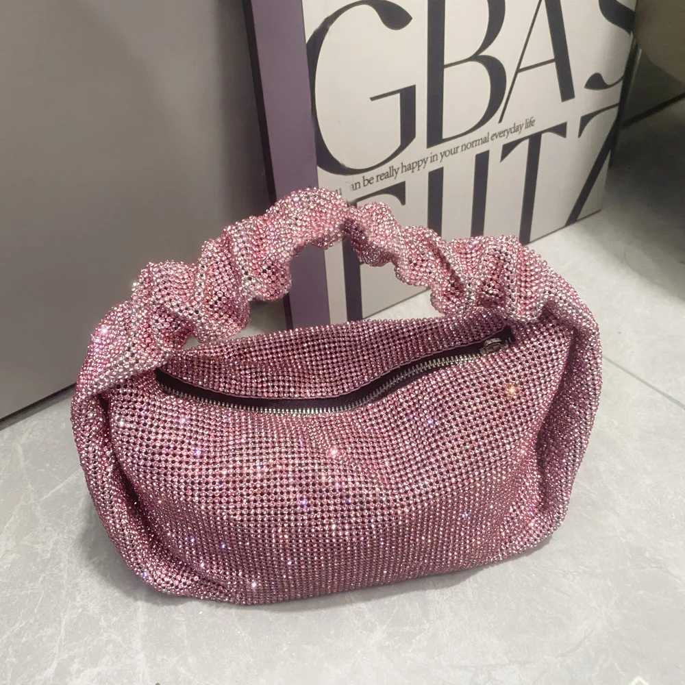 Luxury Designer Pleated Handle Handbag Crsytal Shiny Rhinestone Diamond Evening Bag Dinner Party Clutch Purse Women Shoulder Bag K251121