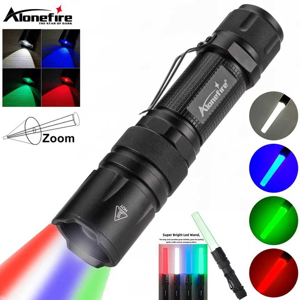4 in 1 Multicolor Zoom Led White/Red/Green/Blue Lighting Flashlight Outdoor Hunting Photographic Selfie Hiking Camping Totch C251122