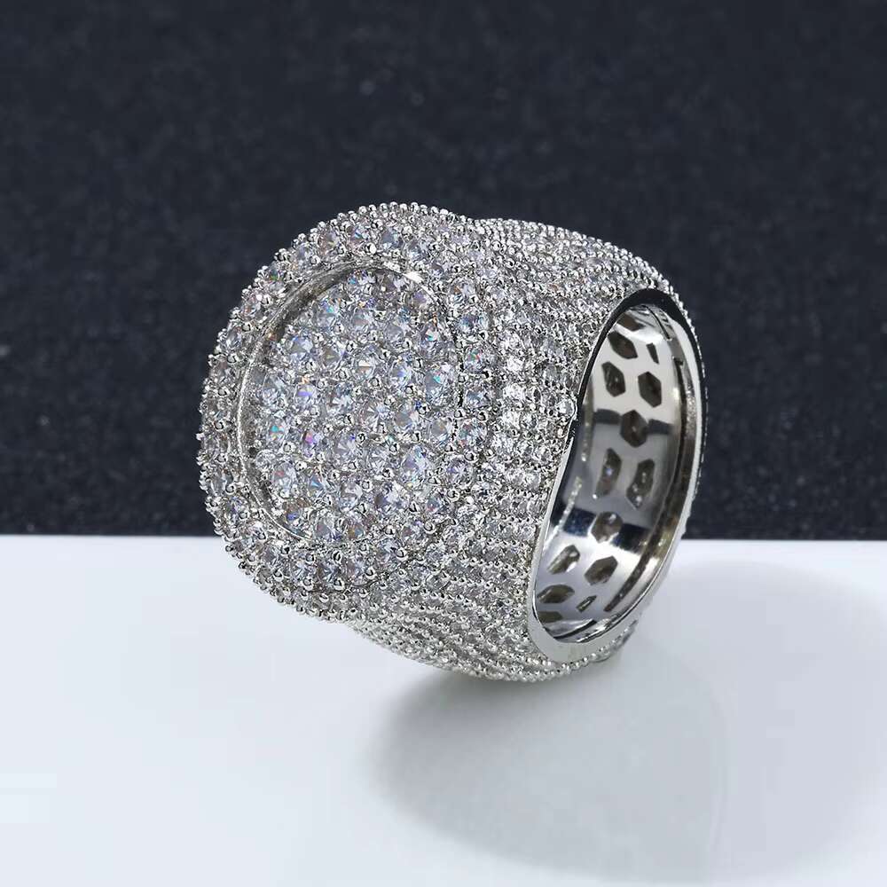 Europe and the United States Personality Hip Hop Moissanite Round Full Diamond Ring Mens Senior Sense of Fashion Accessories