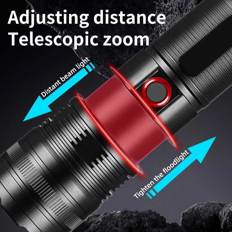Powerful Spotlight Long Range LED Flashlight Strong Light Lamp Tactical Torch Lantern Built-in Battery Type-C Charging Torch C251122