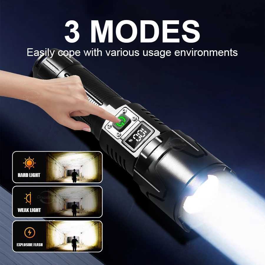PAWEINUO Most Powerful LED Flashlight 5000000LM Super Bright Rechargeable Torch Light Zoom Long Range 4500M Camping Fishing Lamp C251122