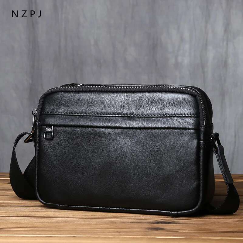 NZPJ Casual Leather Men Shoulder Natural Cowhide Messenger Bag Large Capacity Business Solid Color Backpack For Inch Ipad Bag