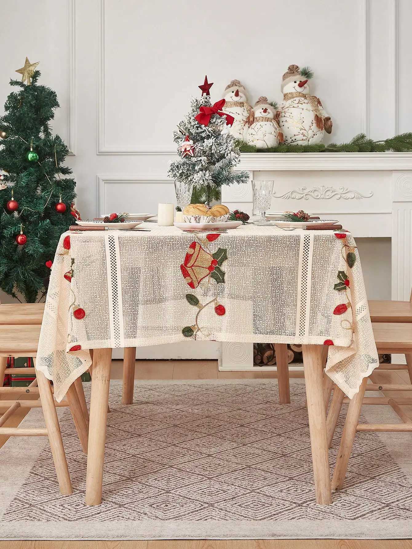 Christmas Lace Tablecloth tablecover for holidays christmas Decorations beige table cloth C251122
