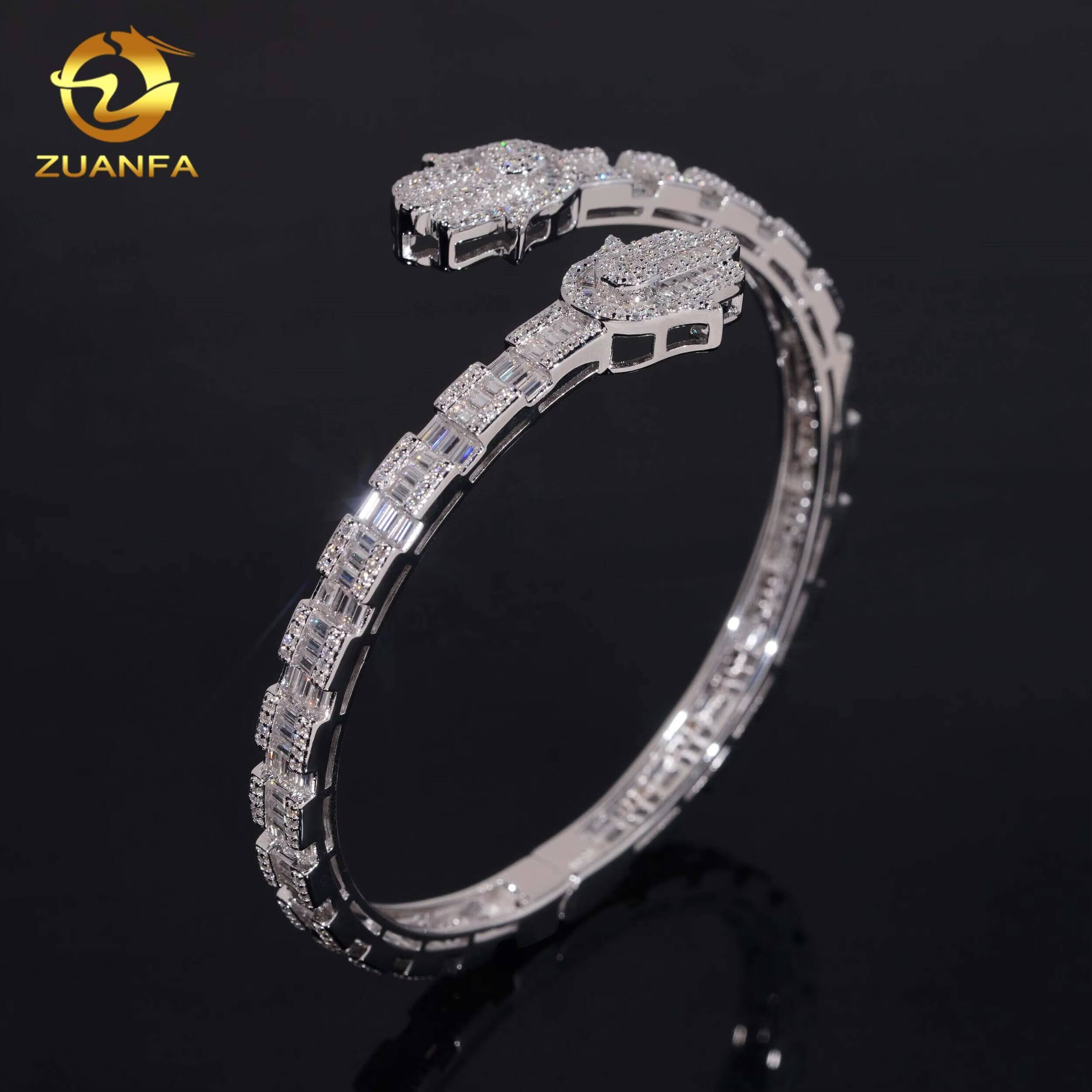 Fine Jewelry New Design 925 Silver Hip Hop High Quality Hamsa Hand VVS Moissanite Bangle Bracelet