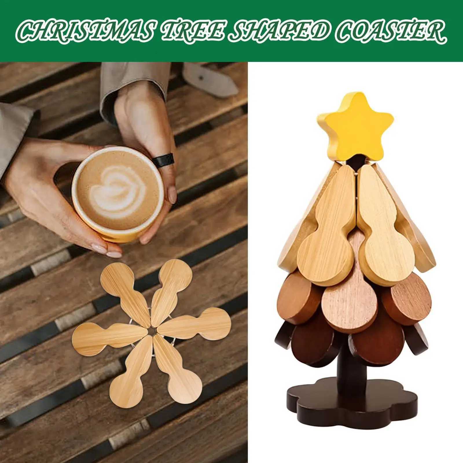 Wooden Trivets For Hot Dishes Folding Tree Shape Table Mat Holders Heat Insulated Pad Set Coasters For Pots Christmas decoration C251122